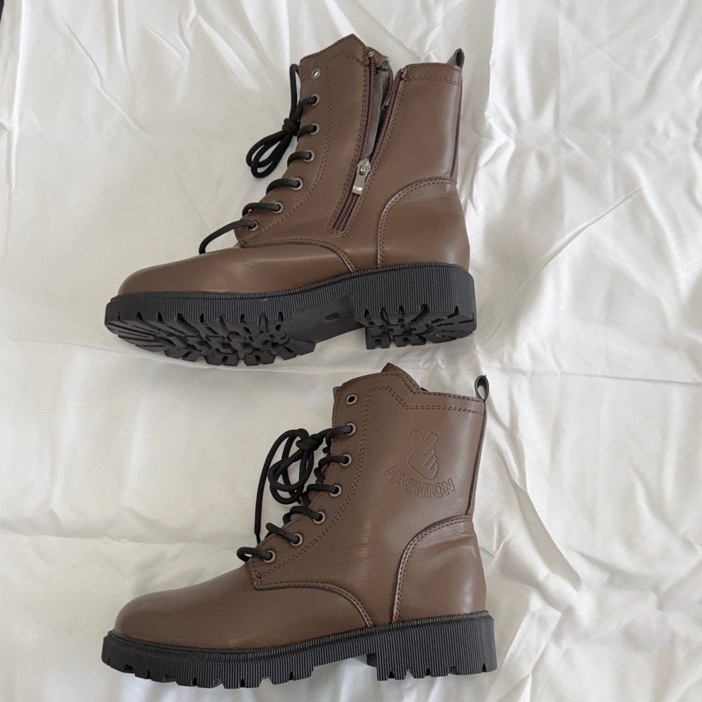 SHEIN Brown Combat & Moto Boots